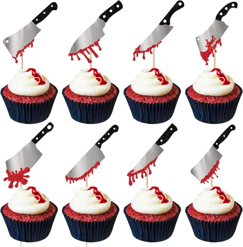 Miniatura 8 de Rsstarxi 1 paquete de decoración de pastel de cumpleaños con purpurina Have a Killer, decoración sangrienta de Halloween para decoración de pastel