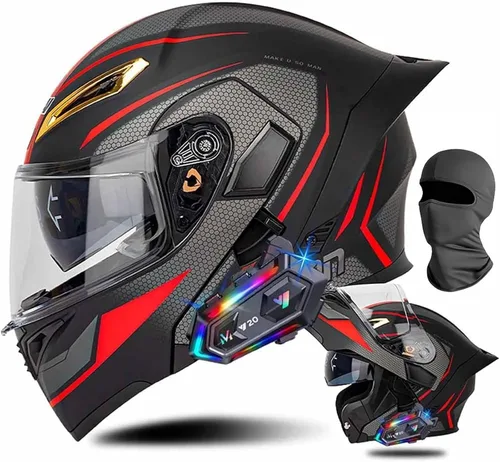 Miniatura 19 de Cascos de motocicleta modulares con Bluetooth de doble visera, aprobados por DOT FMVSS 218, casco de motocicleta abatible de cara completa