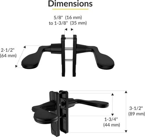 Miniatura 3 de Brixwell Juego de pestillo de palanca negro con cerradura nocturna para puerta de 5/8 a 1-3/8 pulgadas, mango de aluminio reversible, 2-1/2 pulgadas