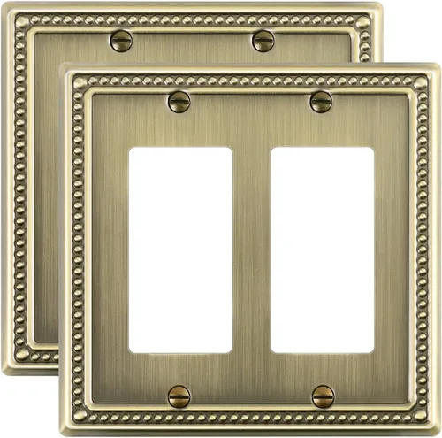 Miniatura 16 de Paquete de 2 placas de triple interruptor de luz de palanca, cubiertas decorativas de perlas, placa de pared de metal de 3 segmentos de latón Latón