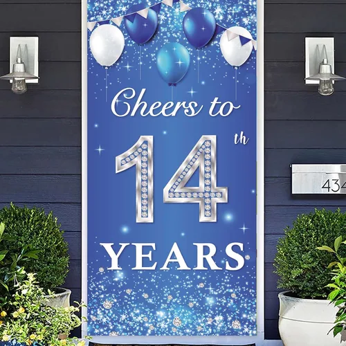 Miniatura 7 de Cartel de Cheers to 11th Years Happy 11th Birthday telón de fondo globos de cristal brillantes estrellas confeti decoración temática decoración