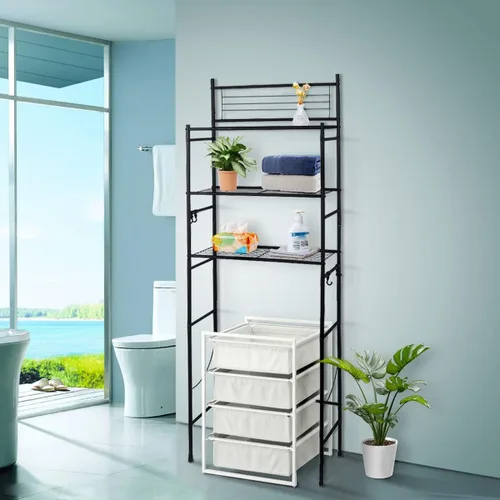 Miniatura 3 de L&H UNICO Estantería independiente de alambre de 3 estantes sobre el inodoro, organizador de almacenamiento para baño, ahorro de espacio, incluye 4