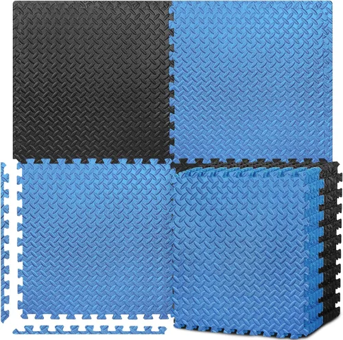 Miniatura 11 de BEAUTYOVO Tapete de ejercicio tipo rompecabezas con 12/24/48 baldosas de espuma entrelazadas para gimnasio, baldosas de espuma EVA de 24'' x 24