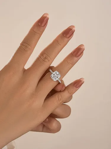 Miniatura 33 de Anillo de compromiso de corte cojín de 4 quilates para mujer, piedra blanca/amarilla grado 5A, circonita cúbica S925, plata, amarillo/blanco/oro rosa