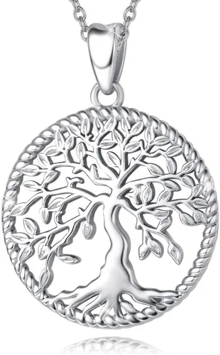 AGVANA Collar con colgante de árbol de la vida de plata de ley 925 para mujer, joyería delicada, collar de árbol familiar, regalo de aniversario de