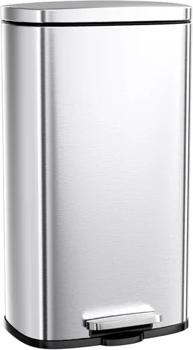 Arlopu Cubo de basura de 8 galones, de acero inoxidable, cubo de basura de cierre suave con cubo interior de plástico extraíble, a prueba de huellas
