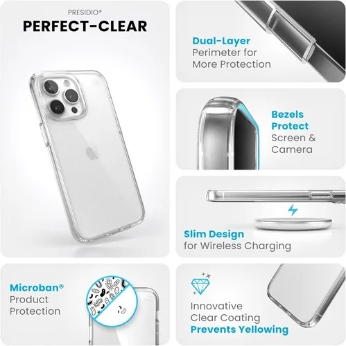 Miniatura 3 de Speck Funda transparente para iPhone 15 Pro Max, protección contra caídas, resistente a los arañazos, no se amarillea, funda para teléfono de 6.7