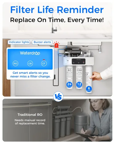 Miniatura 8 de Waterdrop Filtro de agua de ósmosis inversa de remineralización T3-M certificado NSF/ANSI 372, sistema de ósmosis inversa de 9 etapas, sistema