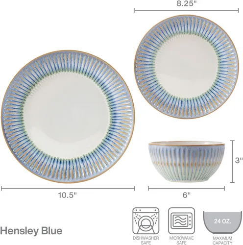 Miniatura 2 de Pfaltzgraff Hensley - Juego de vajilla azul de 12 piezas, servicio para 4