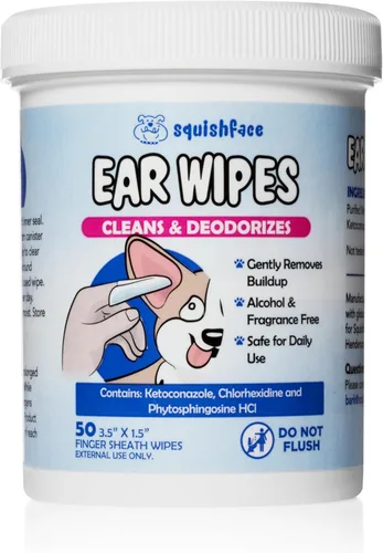 Miniatura 4 de Squishface Toallitas individuales para aliviar las orejas de perro, ingredientes no alérgicos y fórmula que reduce la irritación, limpia