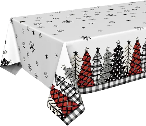 Horaldaily 1 paquete de mantel desechable de Navidad, cubierta de mesa rectangular de plástico con árboles de nieve para decoración de fiesta de