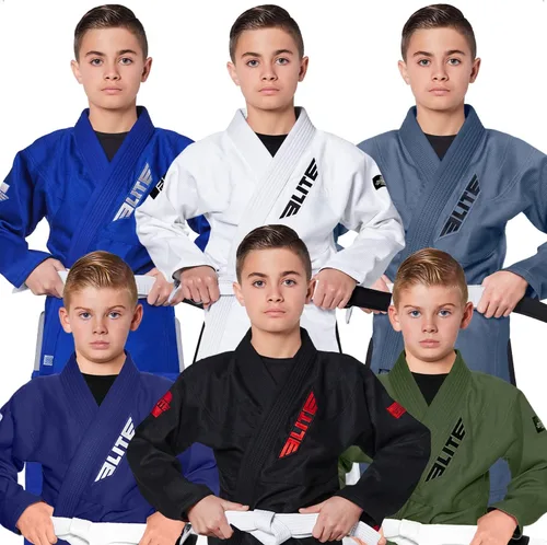 Elite Sports Kids BJJ GI - Kimono brasileño Jiujitsu Gi con tela preencogida y cinturón, para niños y jóvenes, aprobado por la IBJJF