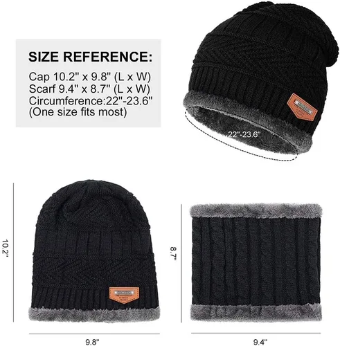Miniatura 5 de Conjunto de gorro y bufanda de invierno cálido y elegante gorro de punto para hombres y mujeres