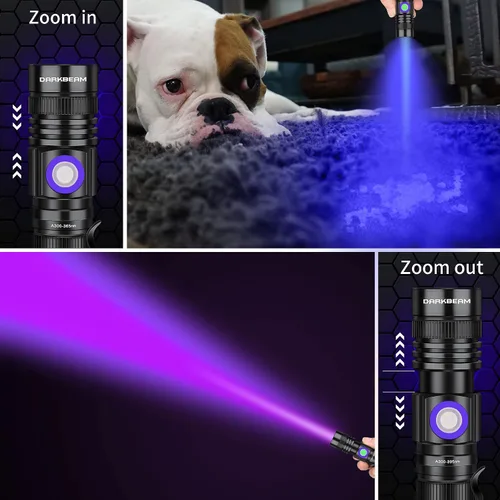 Miniatura 3 de DARKBEAM Linterna UV 365nm y 395nm Luz Negra Recargable USB, Lámpara de Wood Luz Negra Ultravioleta LED Portátil - Detector para Orina de Mascotas