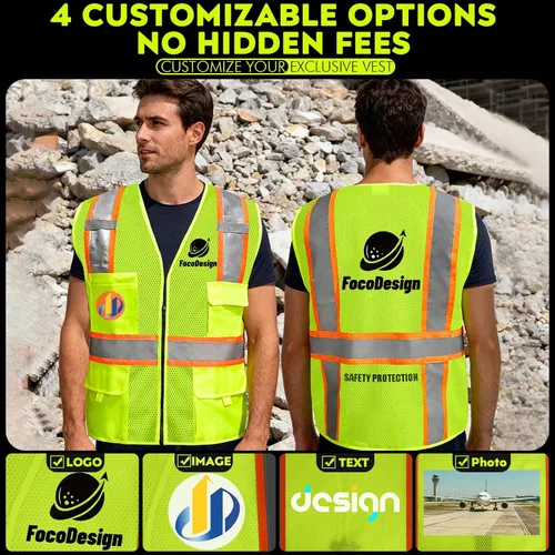 Miniatura 6 de Chalecos de seguridad con logotipo personalizado (S, M, L, XL, 2XL, 3XL, 4XL) Chalecos de seguridad reflectantes de alta visibilidad Clase 2