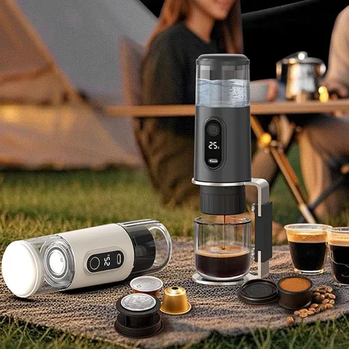 Miniatura 7 de Zunate Cafetera portátil, cafetera de viaje compatible con café molido y cápsulas para viajes, camping, senderismo, pesca, picnic y trabajo (negro)