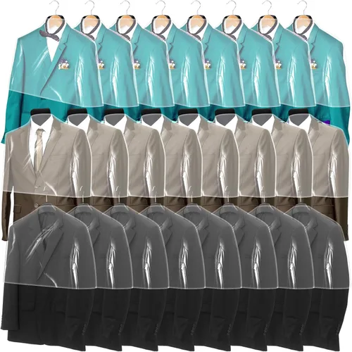 Chumia Paquete de 50 fundas de hombro para ropa en el armario, fundas transparentes para colgar en trajes, chaquetas, camisas, protector organizador