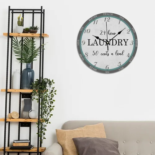 Miniatura 6 de Reloj de pared de lavandería de 10 x 10 pulgadas, decoración de cocina, regalo de baño, reloj de PVC, silencioso, sin tictac, retro, fácil de leer