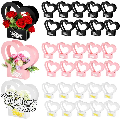Miniatura 9 de PerKoop 30 cajas de flores para el Día de la Madre para arreglos de ramo de flores, bolsas de regalo con asa, embalaje impermeable, envoltura