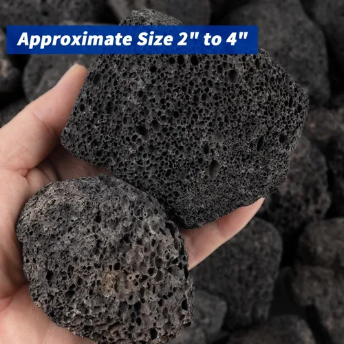 Miniatura 2 de Calofulston Roca de lava negra de 2 a 4 pulgadas, roca de lava volcánica grande para hoguera, troncos de gas, acuario, chimenea, cuenco de fuego, 5