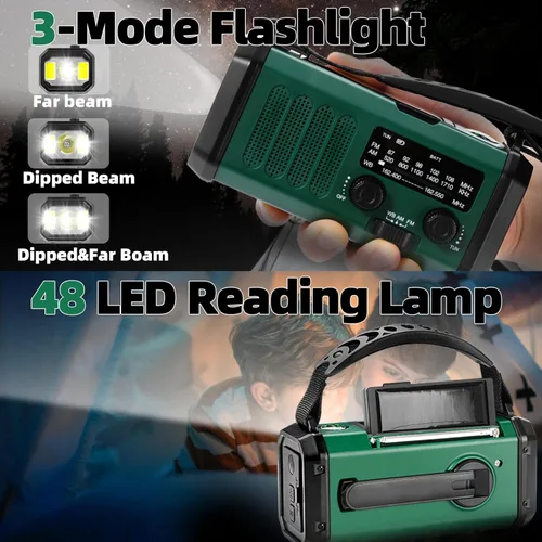 Miniatura 7 de QAUYYW Radio de emergencia con manivela, radio NOAA AM FM meteorológica portátil con manivela de 37000 mAh solar, con linterna de 3 modos y luz