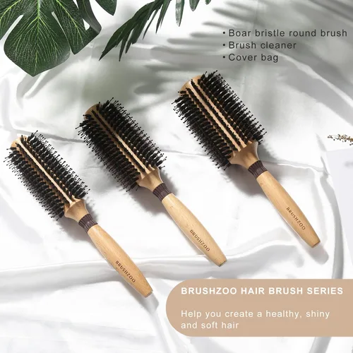 Miniatura 7 de BRUSHZOO - Cepillo redondo para soplar, cerdas de jabalí, cepillo redondo para mujeres y hombres, estilo añade brillo y volumen (2.2 pulgadas)