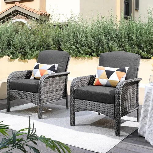 Miniatura 32 de CAODOC Juego de muebles de mimbre para patio, 4 piezas, para todo tipo de clima, sofá biplaza y mesa para patio trasero, balcón y terraza