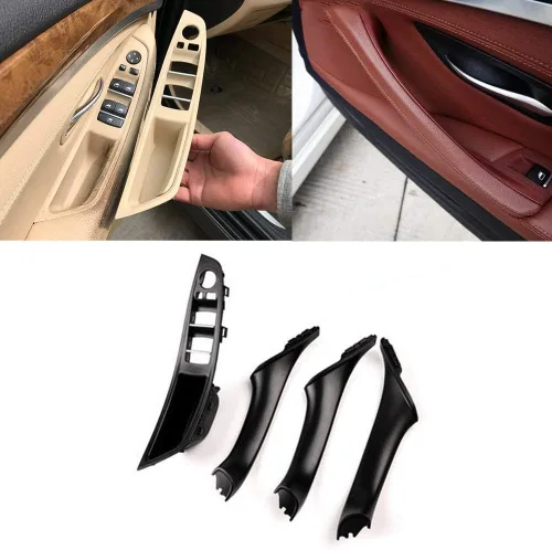 Miniatura 9 de YIWANG Kit de 4 piezas de panel de reposabrazos de interruptor de ventana de automóvil ABS y manija de puerta para BMW Serie 5 para reposabrazos