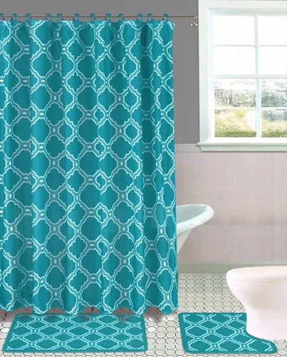 Miniatura 10 de Juego de 15 tapetes de baño para baño, cortina de ducha, diseño estampado de mariposa o peine de miel (color negro mariposa)
