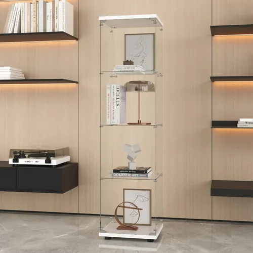 Miniatura 3 de FLYMUHJIA Gabinete de cristal para exhibición de licor de vino, puerta de vidrio, cocina, sala de estar, gabinete de acento con puertas, zapatos