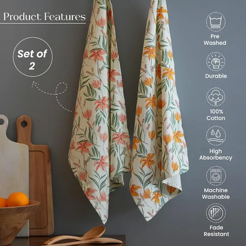 Miniatura 2 de The Fine Living Co. - Juego de 2 toallas de cocina 100% algodón, 18 x 28 pulgadas, toallas de cocina con estampado ornamental, toallas de mano