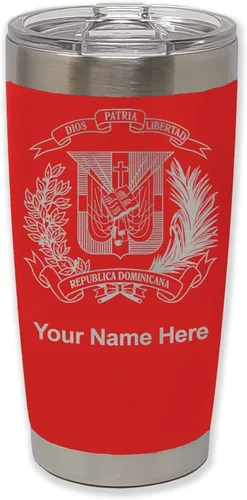 Miniatura 28 de LaserGram Taza aislada al vacío de 20 onzas, escudo de armas, República Dominicana, grabado personalizado incluido (gris)