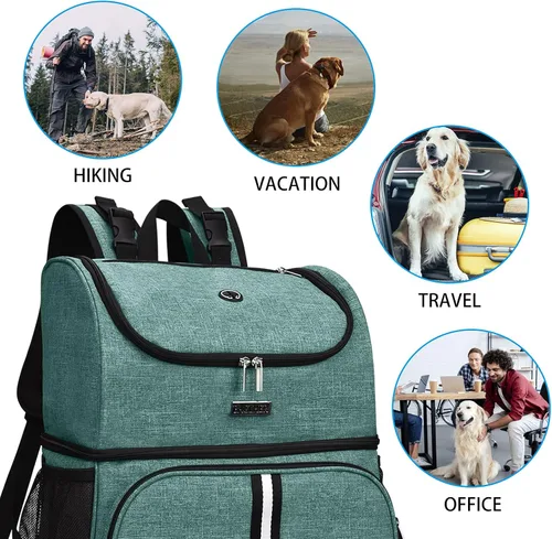Miniatura 8 de BAGLHER Bolsa de viaje para mascotas, mochila de doble capa para suministros para mascotas (para todos los suministros de viaje para mascotas), Verde