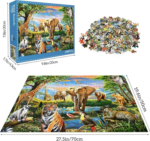 Miniatura 2 de Rompecabezas de 1000 piezas para adultos, rompecabezas de mundo animal, juego nocturno desafiante, entrelazado perfectamente sin polvo