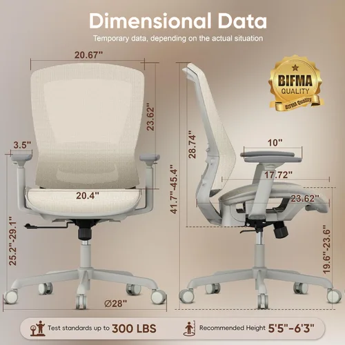 Miniatura 3 de ELABEST Silla de oficina de malla, silla ergonómica de escritorio para computadora, silla de tareas resistente, soporte lumbar ajustable y Beige
