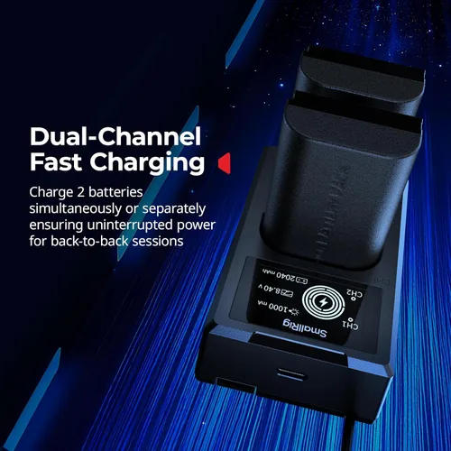 Miniatura 3 de SMALLRIG Juego de cargador de batería para cámara Canon LP-E6P, batería de 2520mAh, carga rápida de doble ranura, pantalla LCD para Canon EOS R6V