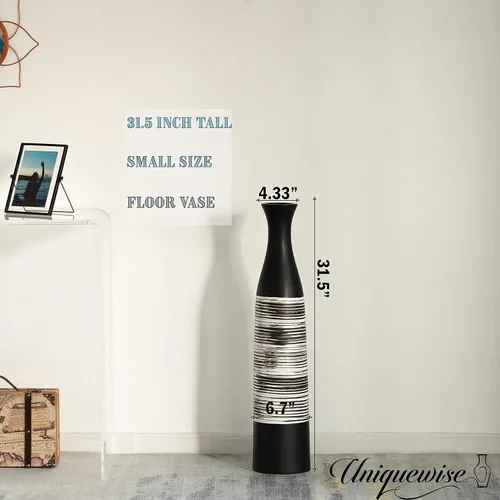 Miniatura 6 de Jarrón de cerámica impermeable de 31 pulgadas hecho a mano en blanco y negro, forma de botella clásica, diseño independiente y perfecto