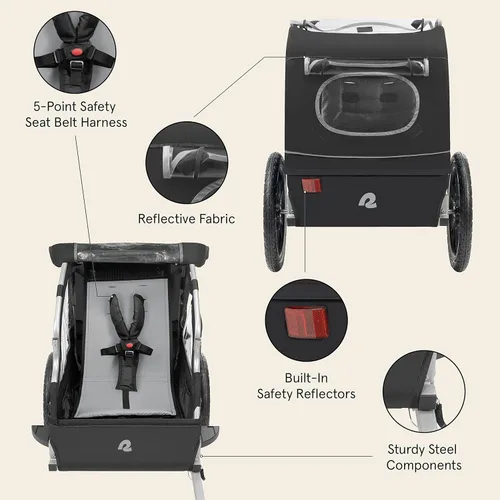 Miniatura 3 de Retrospec Rover - Remolque para bicicleta para niños, individual y doble pasajero, plegable