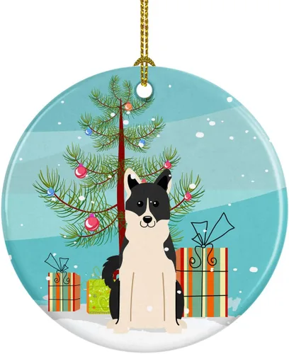 Miniatura 65 de Caroline's Treasures Adorno de cerámica para árbol de Navidad, Laika Spitz de Siberia Occidental, decoración colgante para árbol de Navidad
