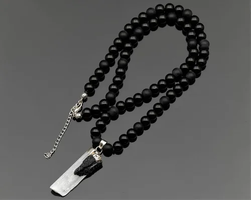 Miniatura 61 de Colgante de turmalina cruda natural, Collar de cuentas de ónix negro genuino, Collar de piedra negra, Collar de piedras preciosas, Cuentas de 0.315