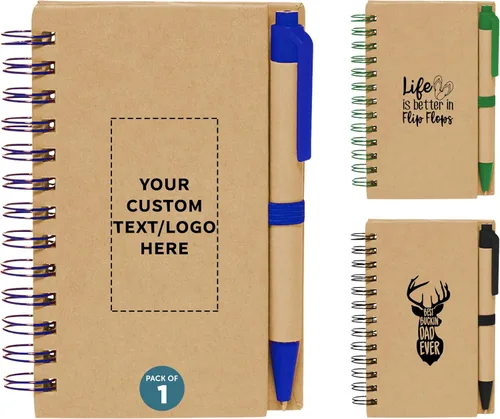 Miniatura 10 de DISCOUNT PROMOS Juego de 1 mini cuadernos en espiral personalizados con bolígrafos de tinta negra, paquete personalizado a granel, perfecto