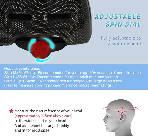 Miniatura 3 de Casco de Bicicleta para Adultos - Cascos de Bicicleta para Hombres y Mujeres - con Luces Traseras LED - Casco Ajustable Estilo Gorra de Béisbol