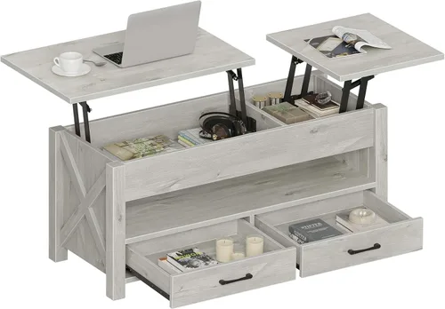 Miniatura 8 de Seventable - Mesa auxiliar, mesa de centro con elevación de 47.2 pulgadas con 2 cajones de almacenamiento y compartimento oculto, soporte de granja