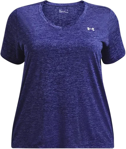 Miniatura 3 de Under Armour - Camiseta Tech de manga corta y cuello en V para mujer, jaspeada