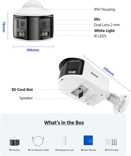 Miniatura 8 de ANNKE FCD800 - Cámara de seguridad PoE de 4K 8MP con lente dual, vista panorámica de 180°, visión nocturna a color con luz dual inteligente, audio