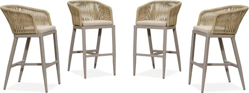 Miniatura 45 de PURPLE LEAF Juego de 2 taburetes de bar de altura de mostrador de aluminio moderno de mimbre de ratán con respaldo y cojín para cocina, césped, Gris