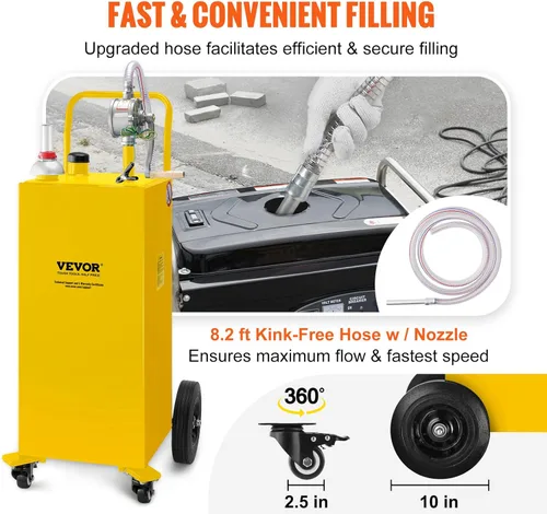 Miniatura 6 de VEVOR Carrito de combustible, 35 galones, tanque de almacenamiento de gasolina con 4 ruedas, con bomba de transferencia manual, contenedor