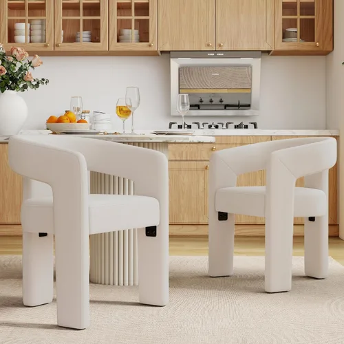 Miniatura 15 de BESTANO Sillas de comedor modernas tapizadas en terciopelo de vellón con respaldo abierto, lindas sillas laterales de barril, sillas de cocina