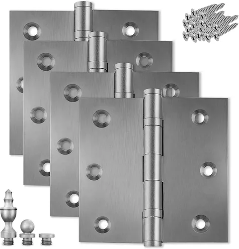 Miniatura 19 de Bisagra de puerta de latón macizo, rodamiento de bolas pulido de 3.5 x 3.5 pulgadas con puntas decorativas de rosca incluidas, juego de 2 bisagras