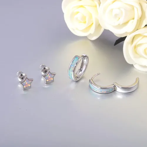 Miniatura 230 de CiNily Aretes Huggie de ópalo con bisagras, chapados en oro, hipoalergénicos, pequeños aretes de aro para mujeres, adolescentes, niñas, hombres